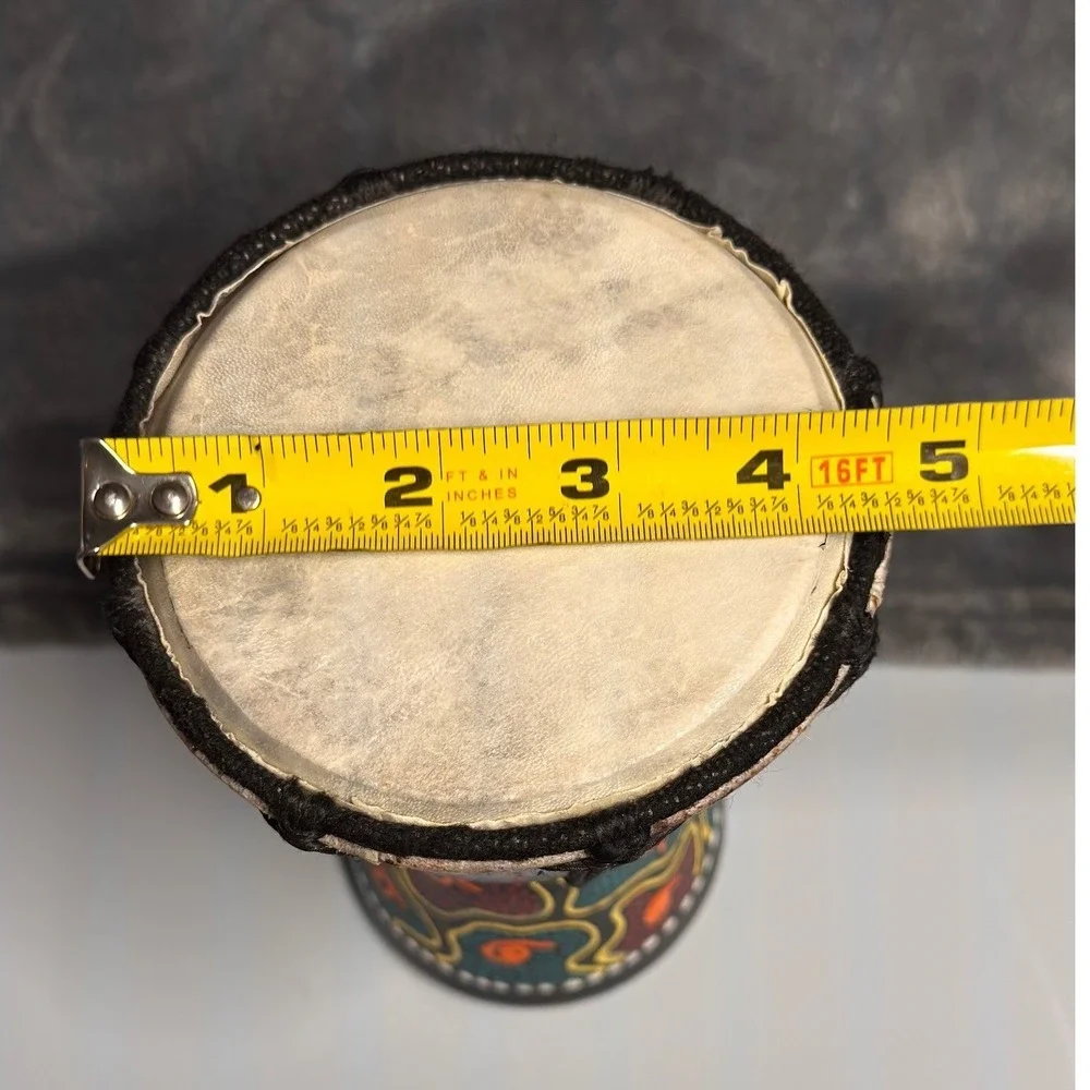 Mini Djembe Drum 8" Wood Hand Made Painted Black Tribal Dot Art Boho Percussion - Picture 3 of 11